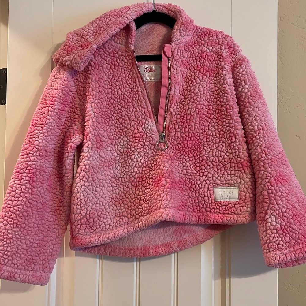 Pink and white hooded pullover